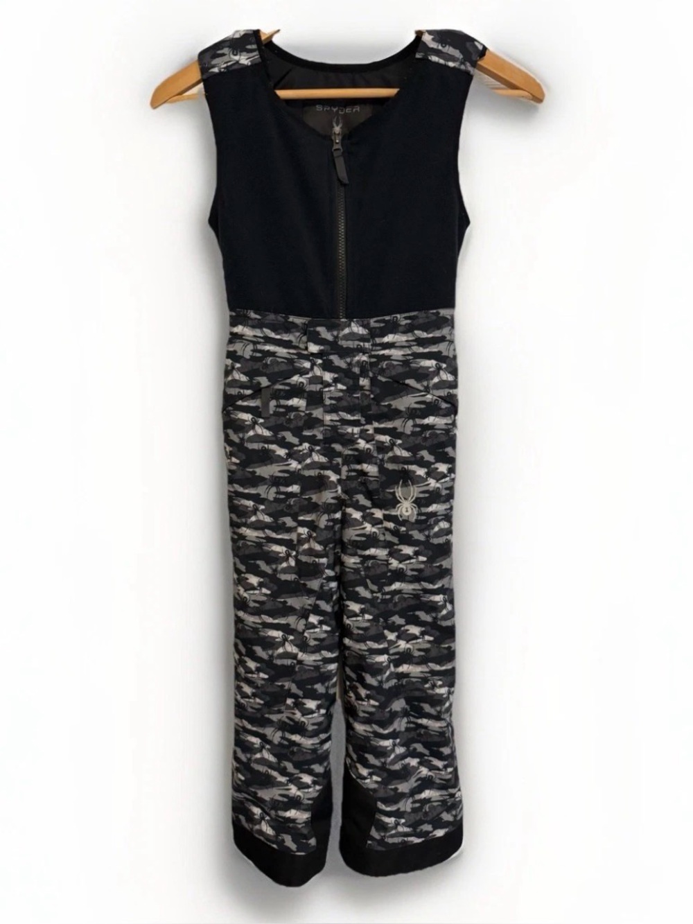 Spyder Expedition Camo Ski Snow Bob Pants Kids Size 6 Black White Adj Shoulder
